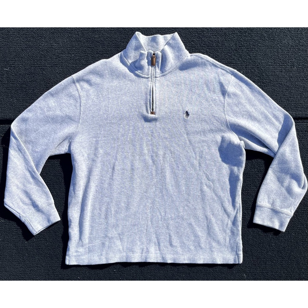 Polo Ralph Lauren Quarter Zip Sweater Mens L Gray Knit Pullover Pony Logo